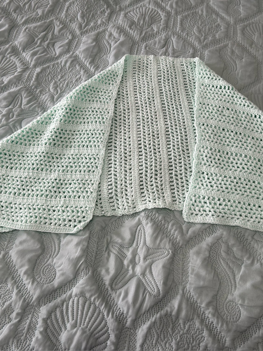 Handmade Crocheted Mint Green Throw or Shawl or Lapghan